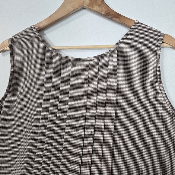 Vintage 90s Gingham Prairie Maxi Dress QPS M Brown Button Front Teacher Core - Picture 9 of 14
